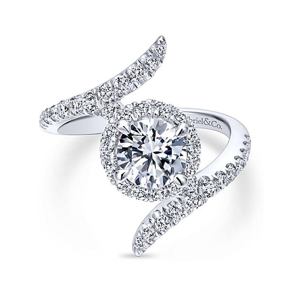 14kt Diamond Round Halo Bypass Engagement Ring | Jupiter Jewelry, Inc.