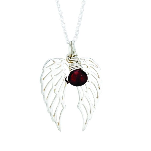 SS Angel Wing Pendant With Garnet