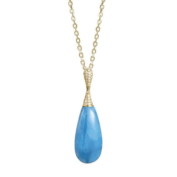 14kt yellow gold tear drop larimar & .21ctw diamond pendant