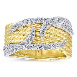 14kt-Yellow-And-White-Gold Diamond Cable 6 Row Twisted-Ladies-Ring_LR51309M45JJ