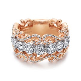 two tone filigree bezel set diamond band