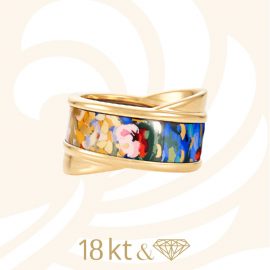 24768 - Freywille 18kt Yellow Gold & Enamel Ring - Orangerie Claud Monet Tango Ring