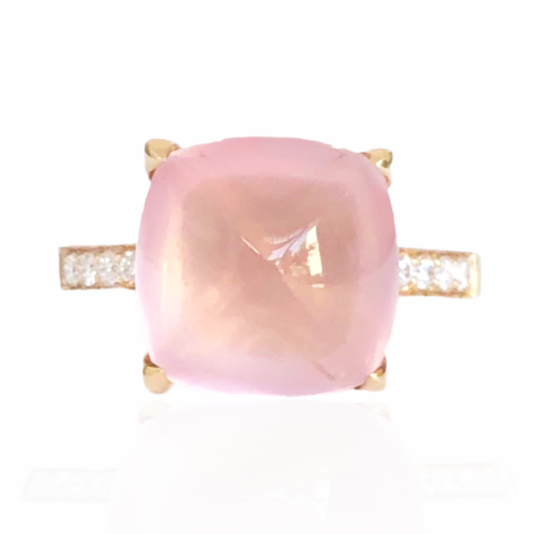 22092 front 18kt rose gold rose quartz 6.78ct & diamond .20ctw ring (1)