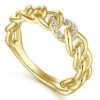 14kt yellow gold chain link ring with diamonds