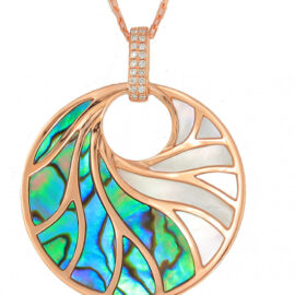 rose gold diamond pendant with abalone and mother of pearl