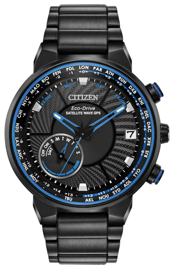 citizen eco drive satellite wave gps watch with blue accent