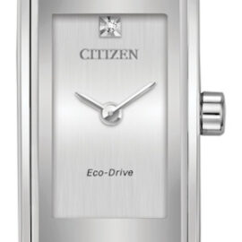 citizen eco drive ladies rectangular silver face watch