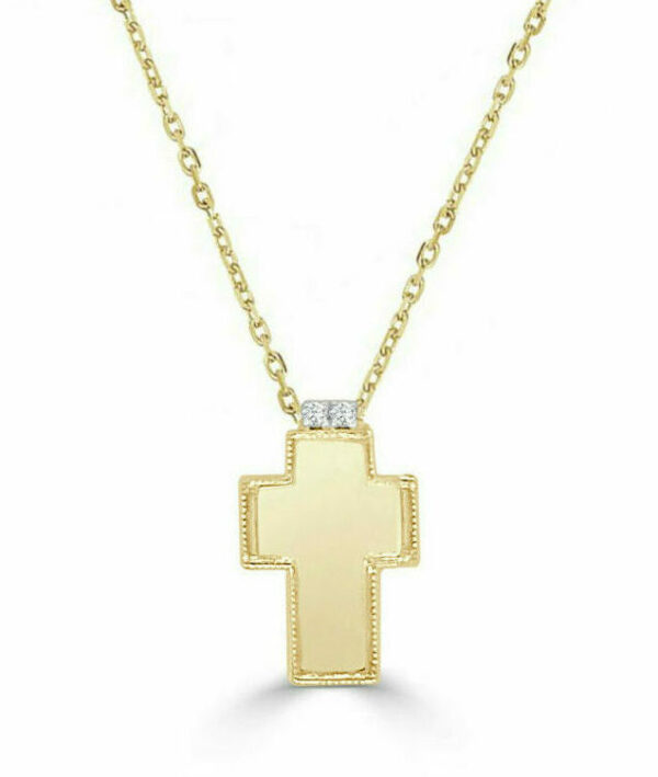 14kt polish gold & diamond cross necklace