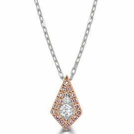 14kt pink & white diamond kite shape necklace