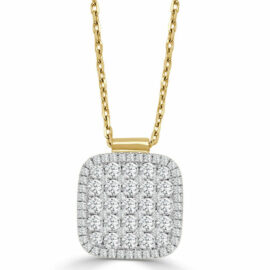 14kt xlg cushion shape necklace with diamonds