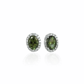 21227 14kt white gold oval green tourmaline 1.83ctw & dia .29ctw earrings