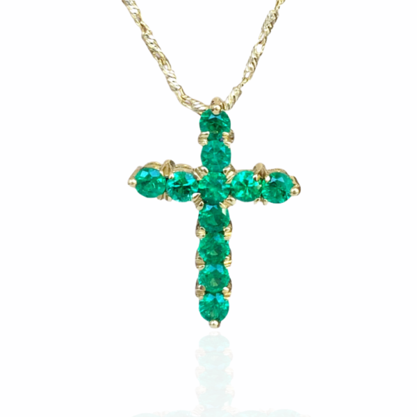 22541 18kt yellow gold emerald 1.35ctw cross pendant