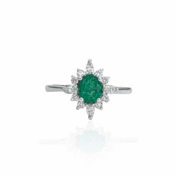 23092 14kt white gold oval emerald .45ct & dia .38ctw ring