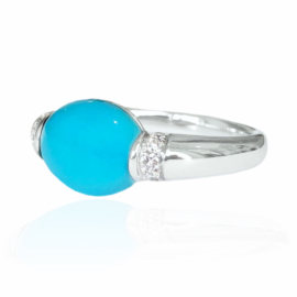 24560 front 14kt white gold cabachon turquoise 3.01ct & diamond .17ctw ring alt