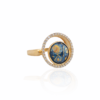 Blue enamel, mop, & diamond halo ring