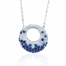 25841 14kt white gold blue sapphire .97ctw & dia .84ctw open circle necklace