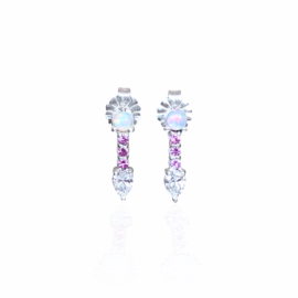 26217 14kt white gold pink sapphire .12ctw opal .20ctw & diamond .31ctw danagle earrings