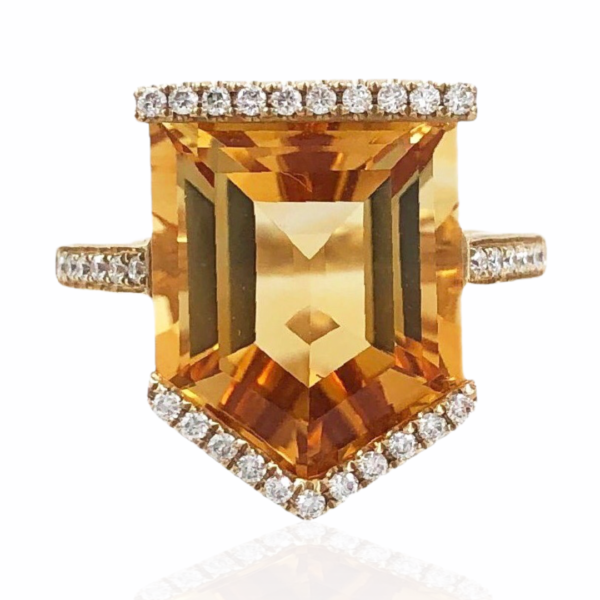 citrine & diamond chevron shape ring