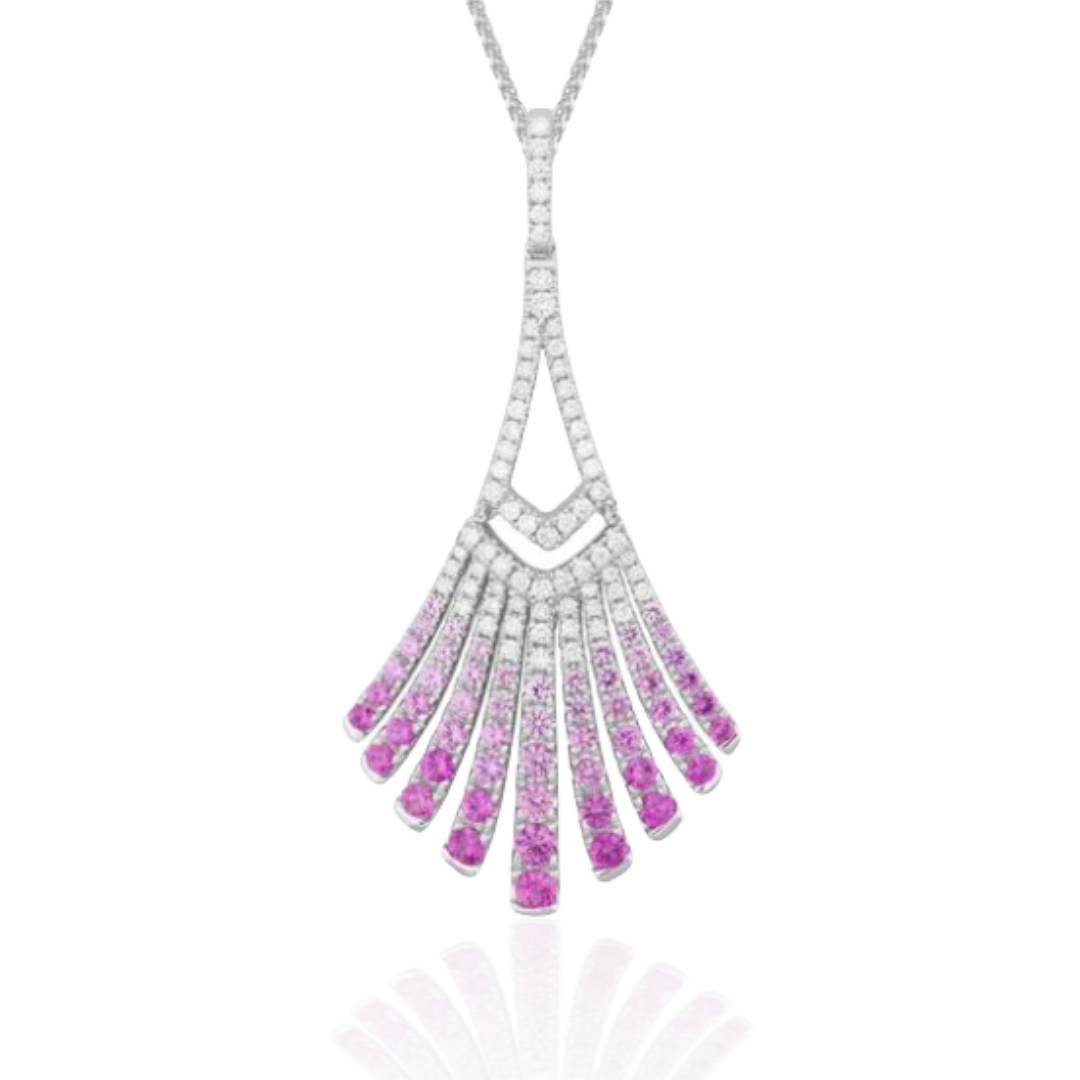 pink sapphire & diamond fan necklace