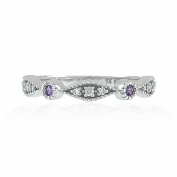 amethyst & diamond milgrain band