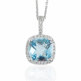 cushion shape aquamarine & diamond pendant