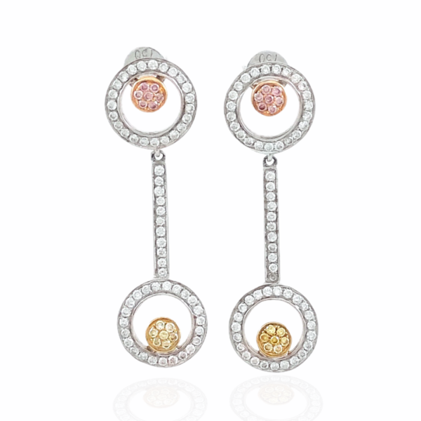 tri color diamond circle dangle earrings