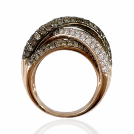 5 row pave champagne & white diamond ring