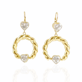 estate cubic zirconia double heart dangle earrings