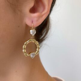estate cubic zirconia double heart dangle earrings
