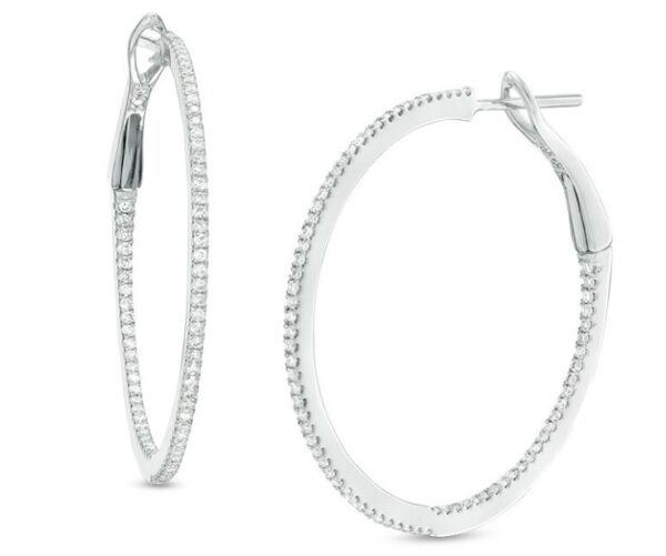 14KW 1.46CTW INSIDE OUT DIA HOOP EARRINGS