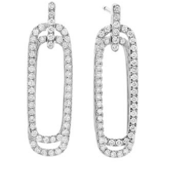 diamond double hoop dangle earrings