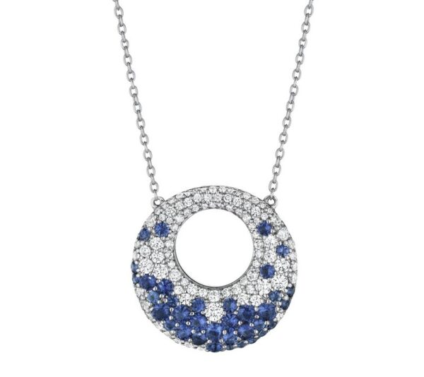 round sapphire 1.23 carats .85CTW diamond circle necklace