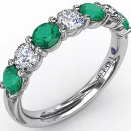 seven stone emerald & diamond band