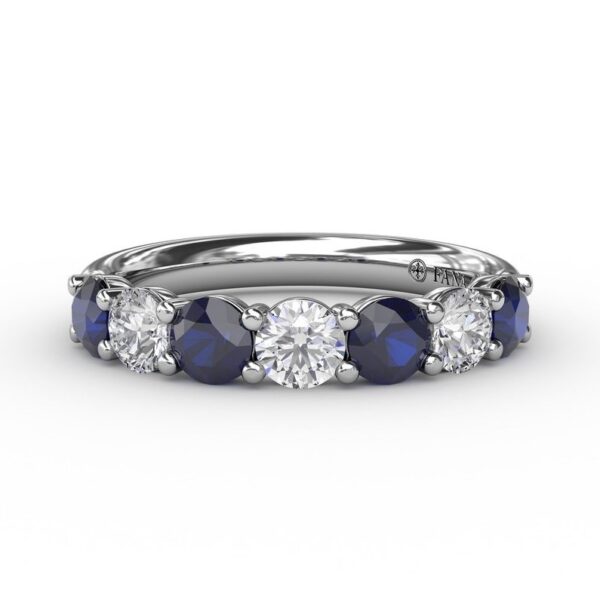 fana - 7 stone .48ctw diamond & 1.00ctw blue sapphire band