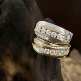 estate two tone gents five stone diamond ring