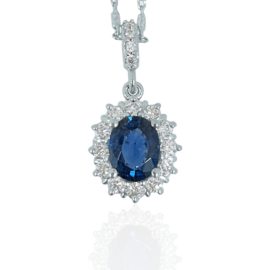 oval sapphire diamond halo pendant