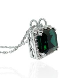 green tourmaline diamond halo necklace