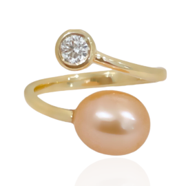 peach color fw pearl & diamond bypass ring
