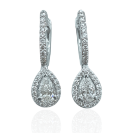 pear shape diamond halo dangle earrings