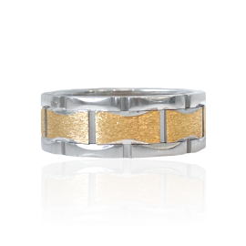 Gents 14kt two-tone 8mm grooved band