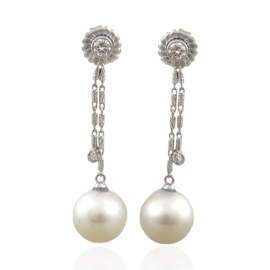 South sea & diamond dangle earrings