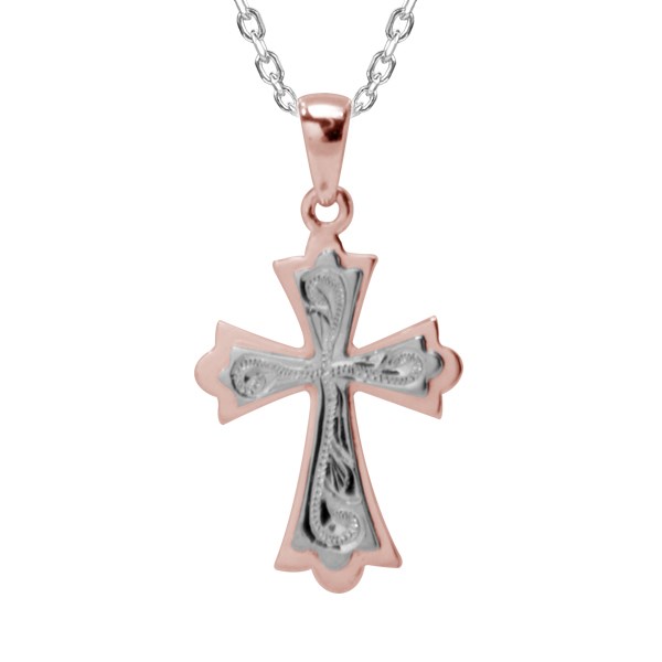 14kt rose & white raised cross pendant