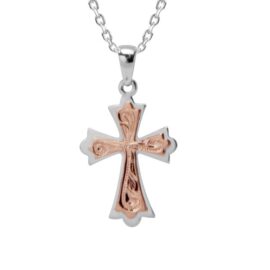 white & rose gold raised cross pendant