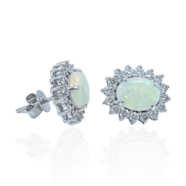 oval opal and diamond halo earrings