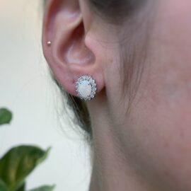 oval opal and diamond halo earrings