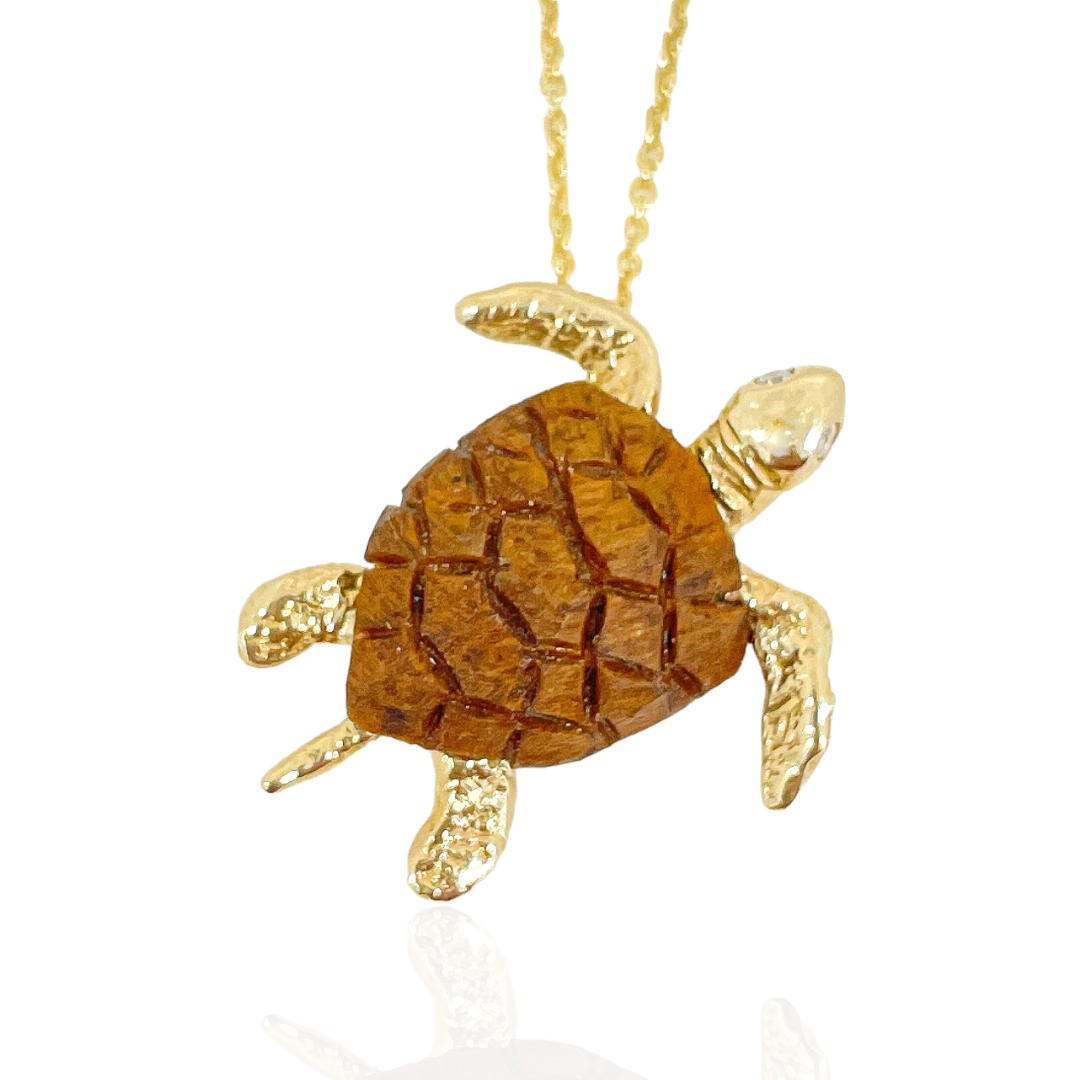 14k teak & diamond turtle pendant