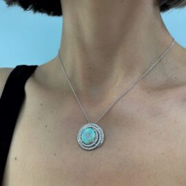 JJI 24898 BLK OPAL DIA SWIRL HALO PENDNAT