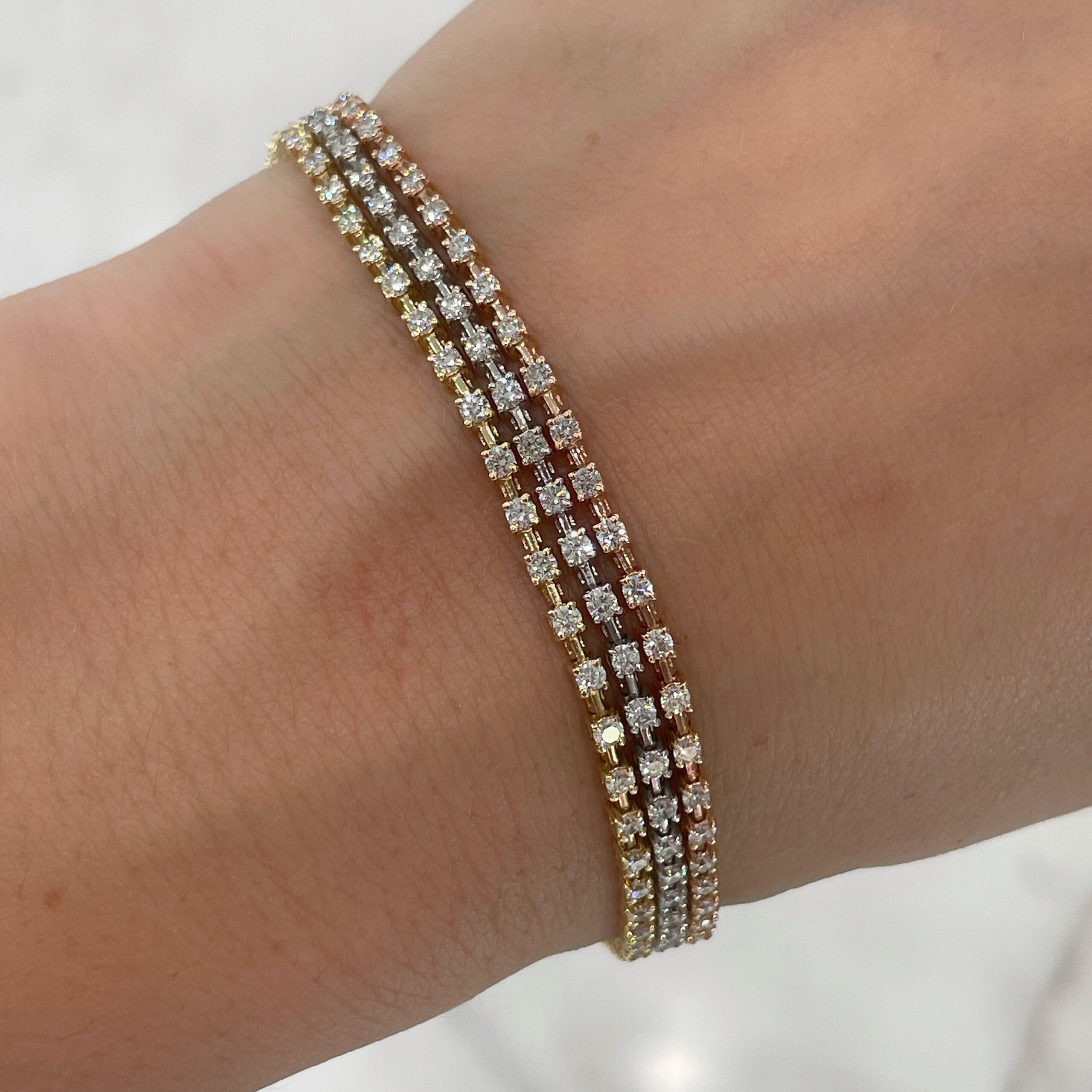 Estate tri color 3 row diamond bracelet