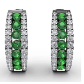 emerald and diamond 3 row huggie earrings