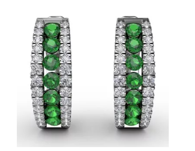 emerald and diamond 3 row huggie earrings